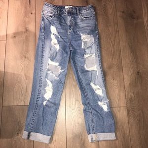 Cello Mid Blue Distressed Mom Jeans